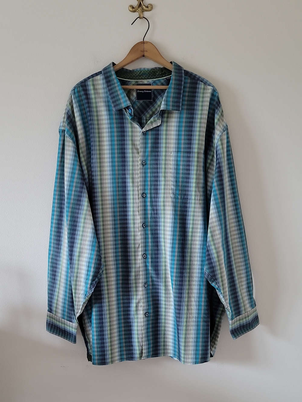 Tommy Bahama Surf to Sydney Blue Checked Long Sleeve Button Down Size 5XB